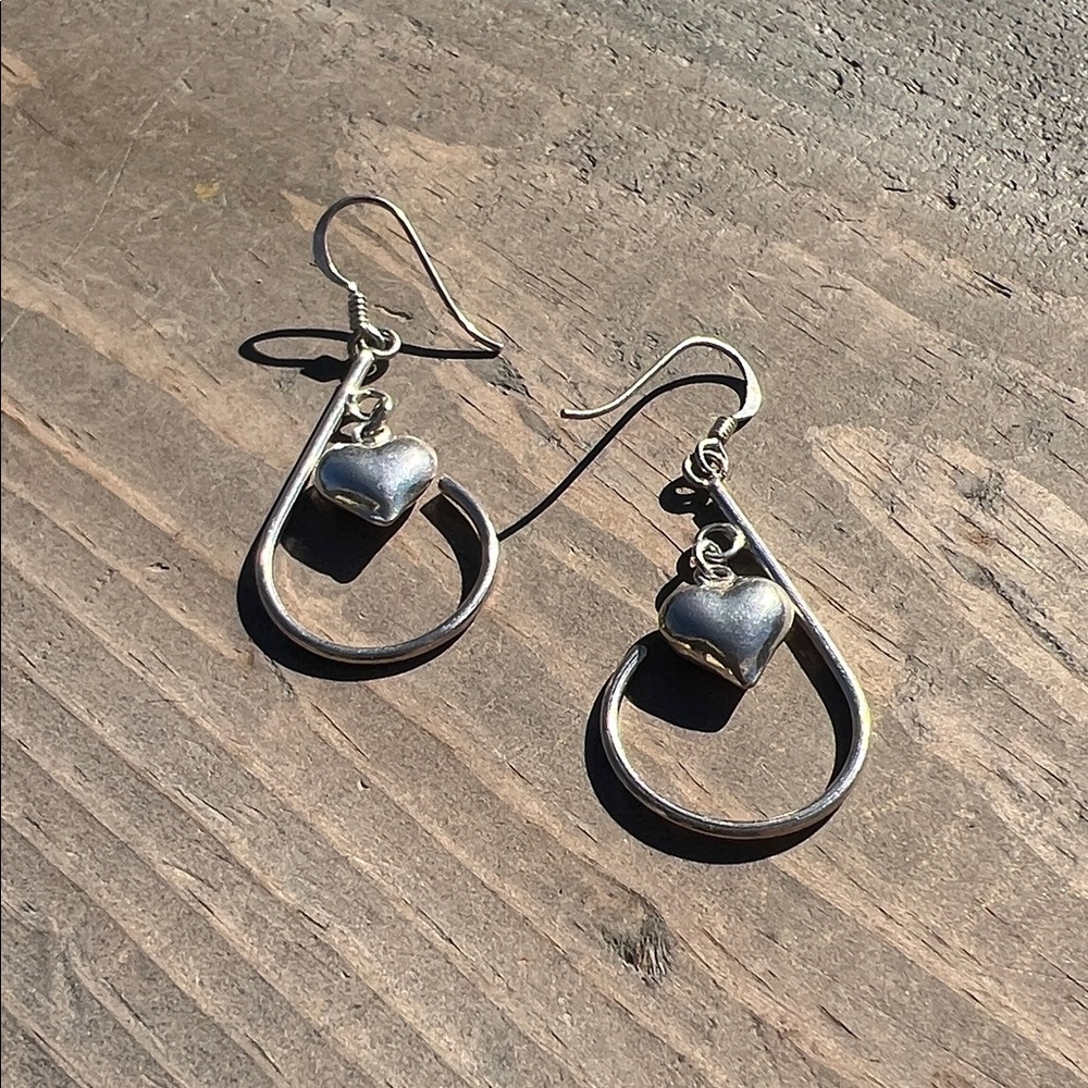 Silver Heart Drop Dangle Earrings